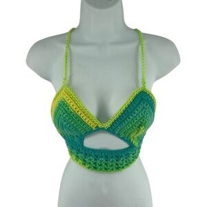 Napper Womens Crochet crop Top Peek A Boo Handmade halter Medium New